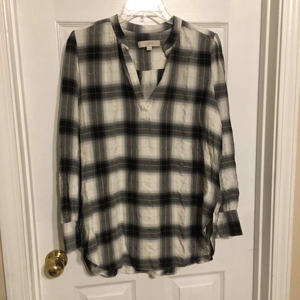 LOFT Womens Plaid Top Size Medium Spring Fall